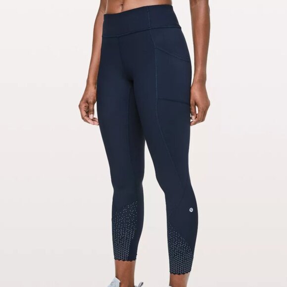 lululemon athletica Pants - Lululemon Athletica Tight Stuff High Rise 24" Navy Scallop Hem Dot Fade Leggings